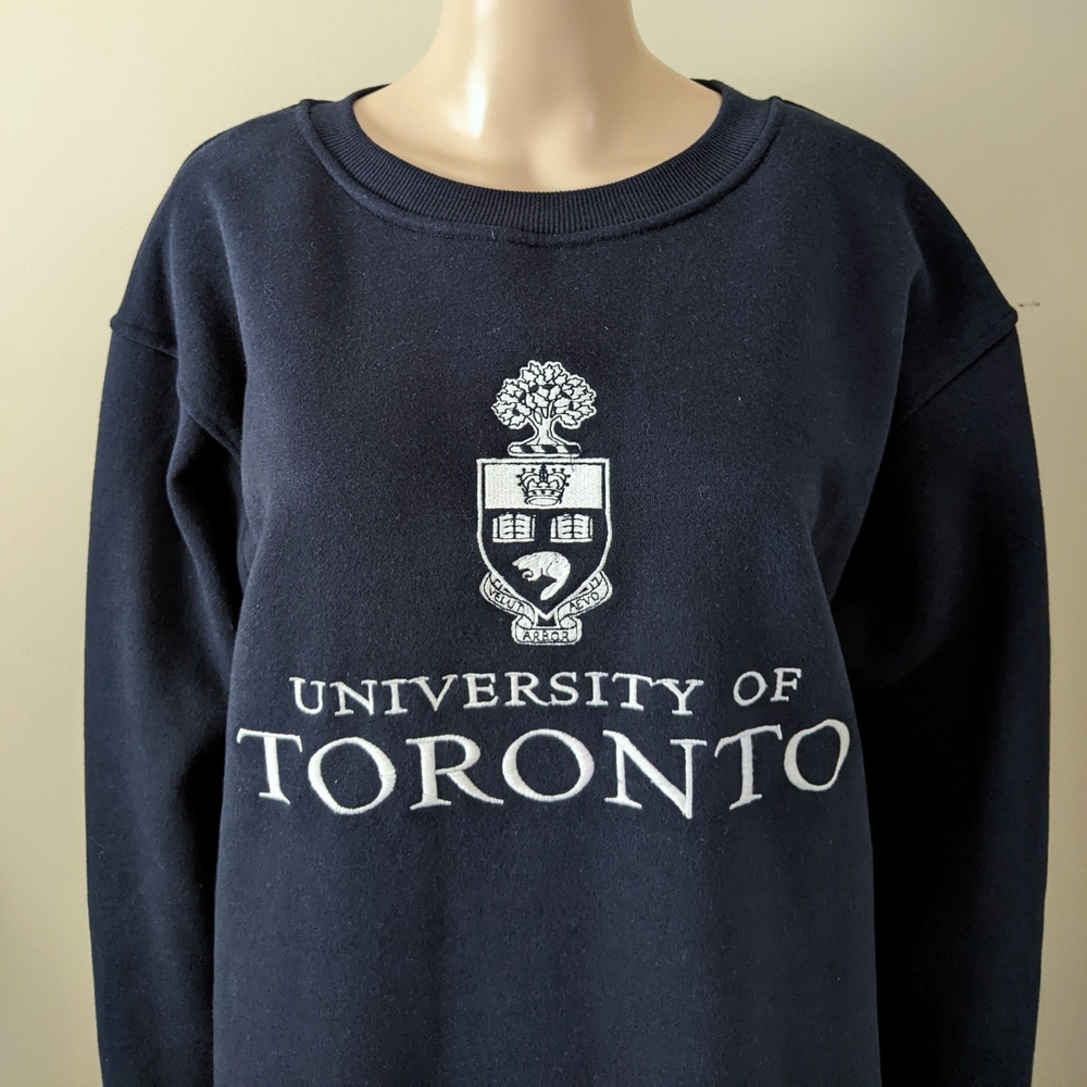 University Toronto Embroidered Navy Varsity Crewneck Sweater, Men's Large